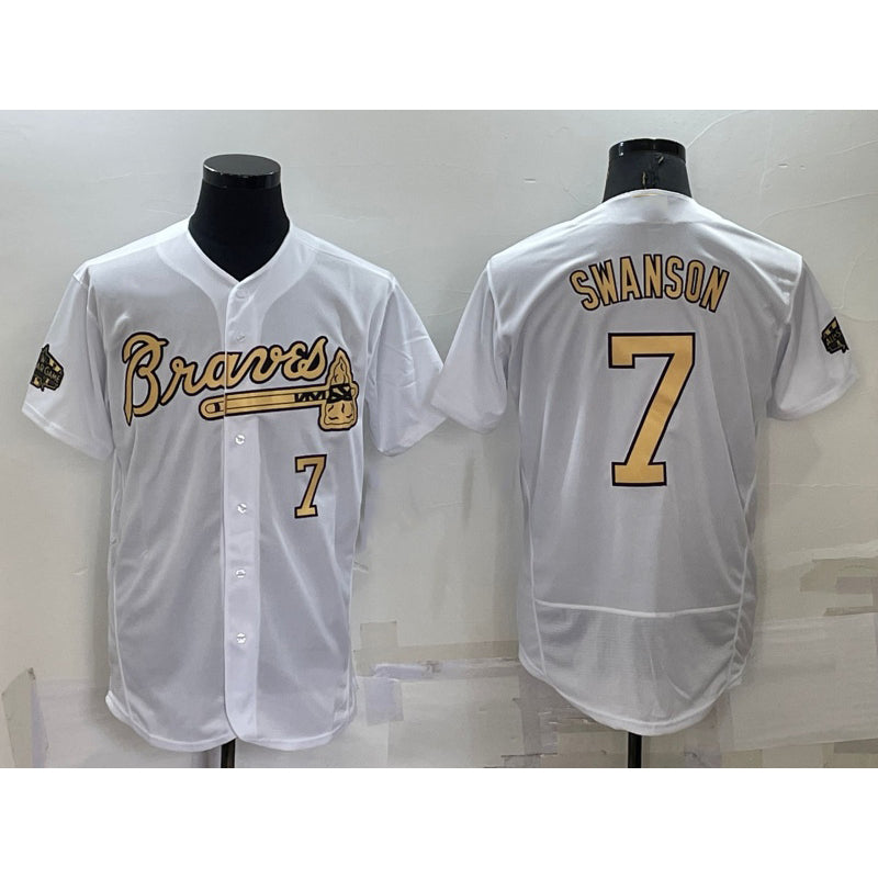 Atlanta Braves #7 Dansby Swanson White BFRAILEY Number 2022 All Star Stitched Flex Base Jersey