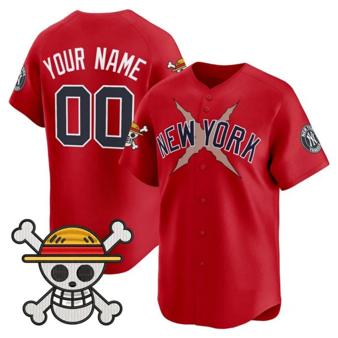 Custom New York Yankees x One Piece Red BFRAILEY Vapor Premier Limited Jersey - Stitched