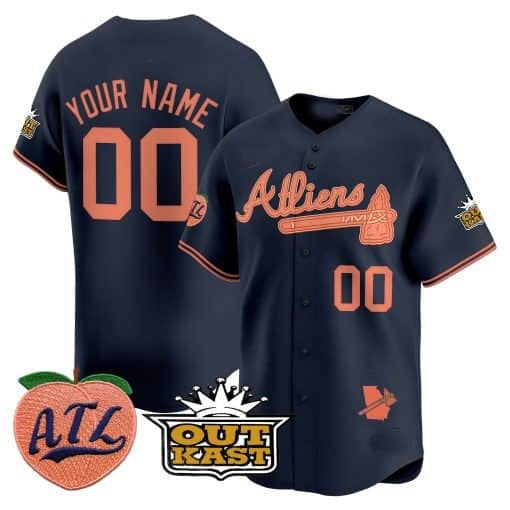 Custom Atlanta Braves Atliens & Peach Vapor Premier Limited Jersey ¨CNavy BFRAILEY
