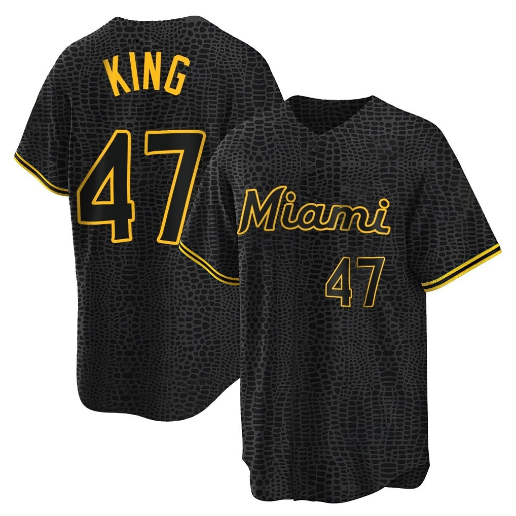 Miami Marlins #47 John King Player Black BFRAILEY Snake Skin City Home Game Stitched Jerseys