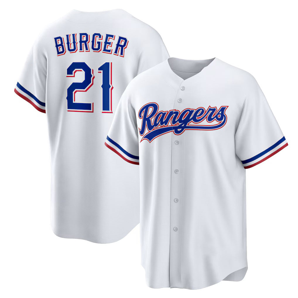 Texas Rangers #21 Jake Burger White BFRAILEY Home Replica Jersey