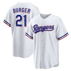 Texas Rangers #21 Jake Burger White BFRAILEY Home Replica Jersey