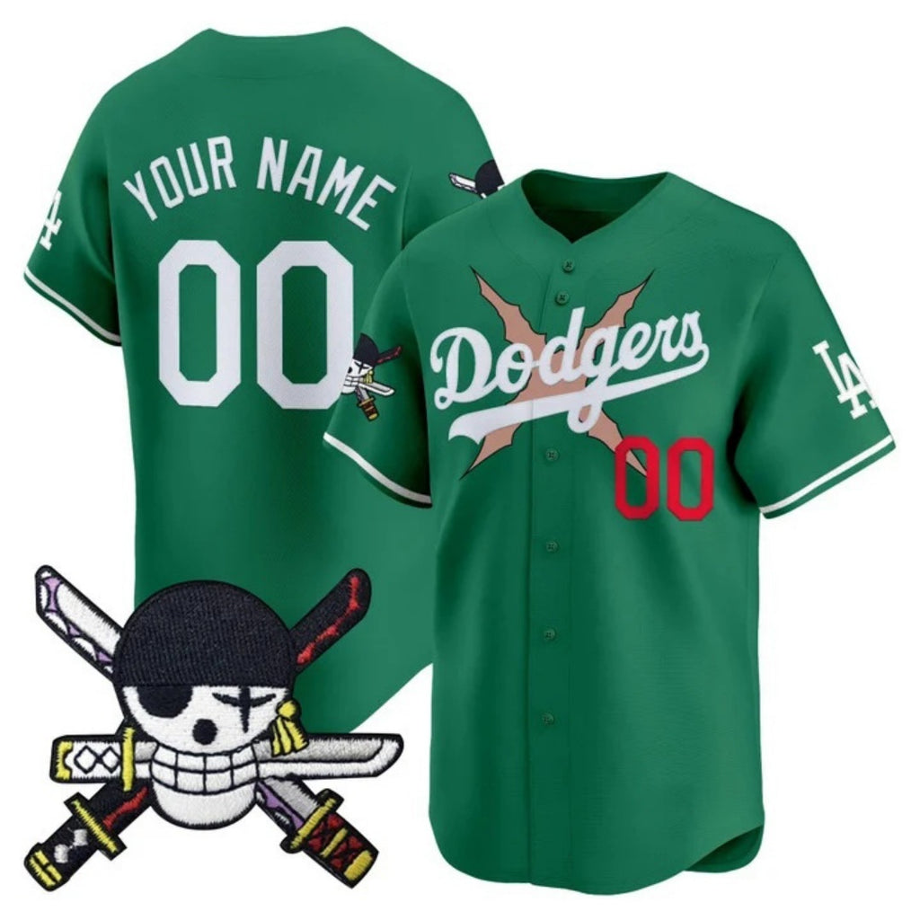Custom Los Angeles Dodgers x One Piece Green BFRAILEY Zoro Patch Vapor Premier Limited Jersey - Stitched