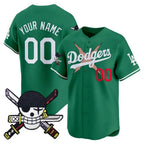 Custom Los Angeles Dodgers x One Piece Green BFRAILEY Zoro Patch Vapor Premier Limited Jersey - Stitched