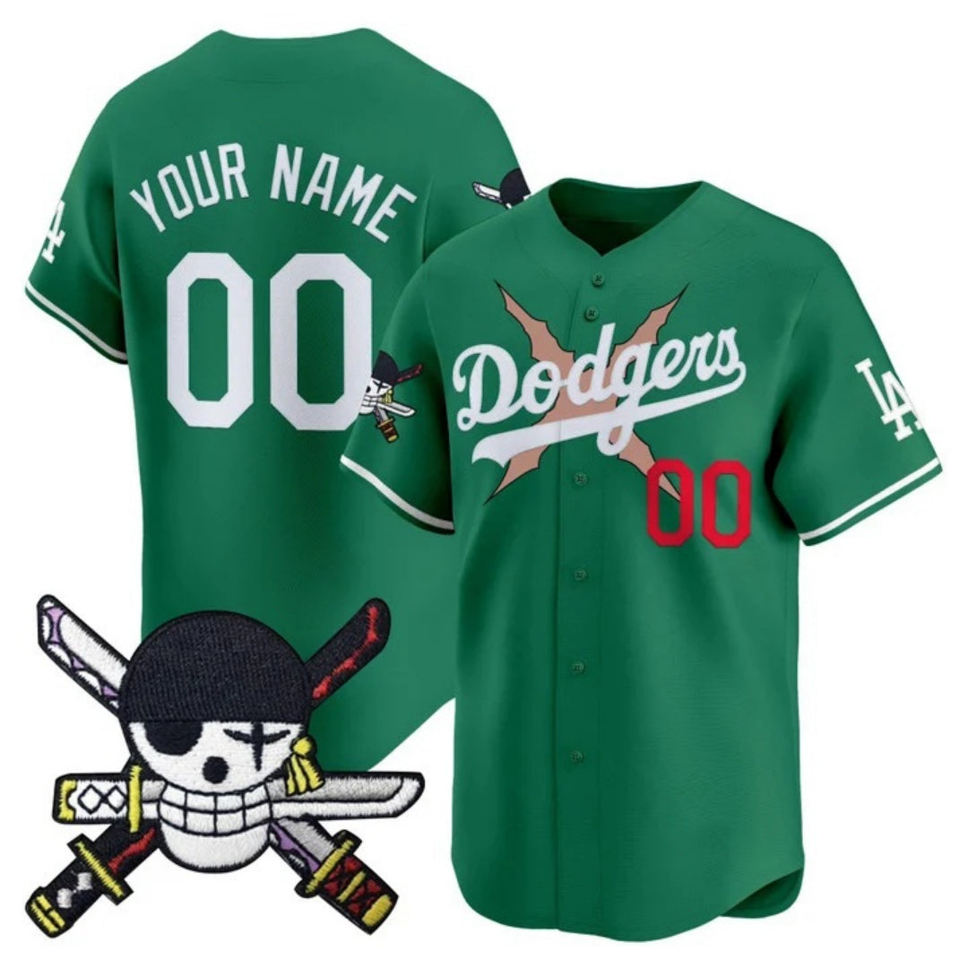 Custom Los Angeles Dodgers x One Piece Green BFRAILEY Zoro Patch Vapor Premier Limited Jersey - Stitched