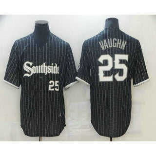 Chicago White Sox #25 Andrew Vaughn Black BFRAILEY With Small Number 2021 City Connect Stitched Cool Base Jersey