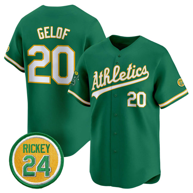 Oakland Athletics #20 Zack Gelof Green BFRAILEY 2024 Limited With Rickey Henderson Patch Stitched Jersey