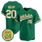 Oakland Athletics #20 Zack Gelof Green BFRAILEY 2024 Limited With Rickey Henderson Patch Stitched Jersey