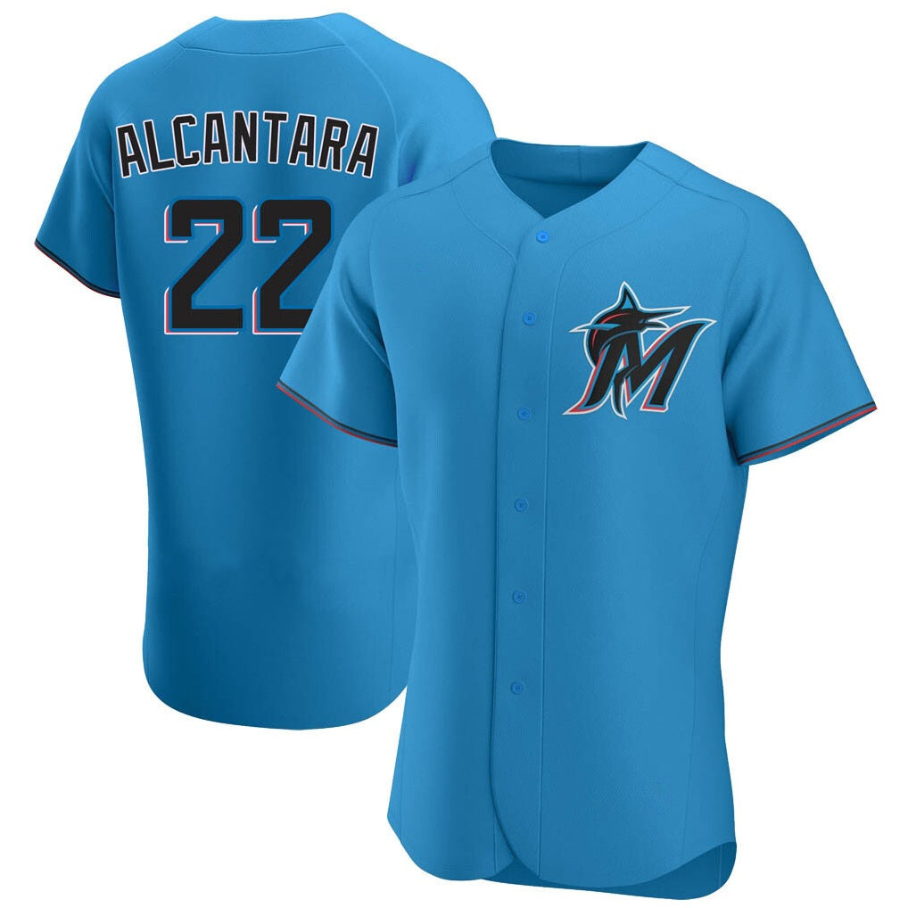 Miami Marlins #22 Sandy Alcantara Player Blue BFRAILEY Home Limited Elite Stitched Jerseys