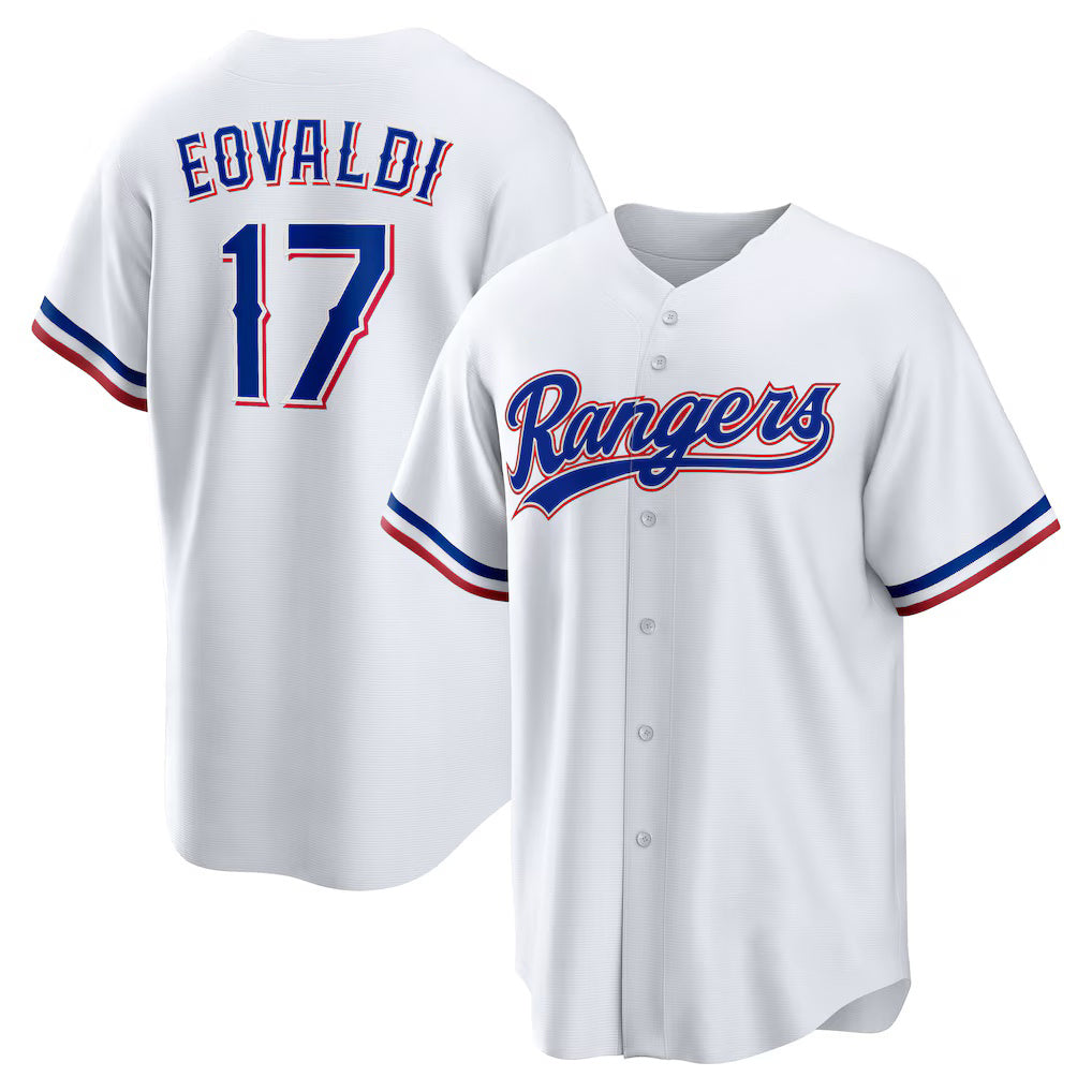 Texas Rangers #17 Nathan Eovaldi White BFRAILEY Home Replica Player Jersey