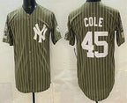 New York Yankees #45 Gerrit Cole Olive BFRAILEY Pinstripe 2026 Armed Forces Day Salute To Service Jersey