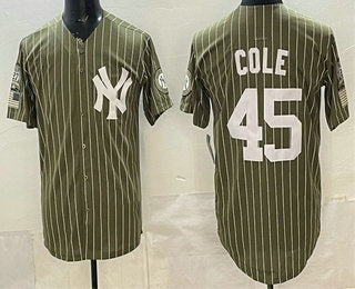 New York Yankees #45 Gerrit Cole Olive BFRAILEY Pinstripe 2026 Armed Forces Day Salute To Service Jersey