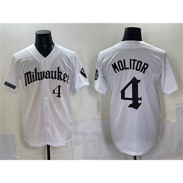 Milwaukee Brewers #4 Paul Molitor White BFRAILEY 'Gothic 414 Shadows Edition' Vapor Premier Limited Stitched Jersey
