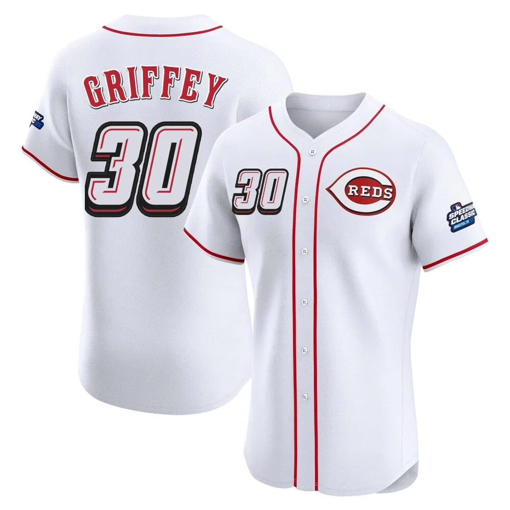 Cincinnati Reds #30 Ken Griffey Player White BFRAILEY Speedway Classic Limited Elite Home Stitched Jerseys