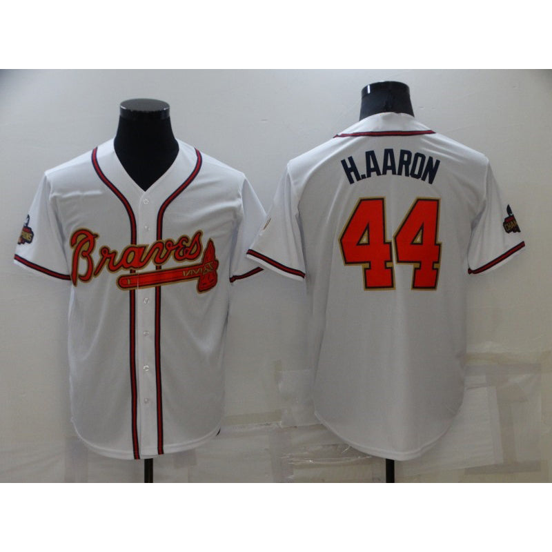 Atlanta Braves #44 Hank Aaron 2022 White Gold BFRAILEY World Series Champions Program Cool Base Stitched Jersey