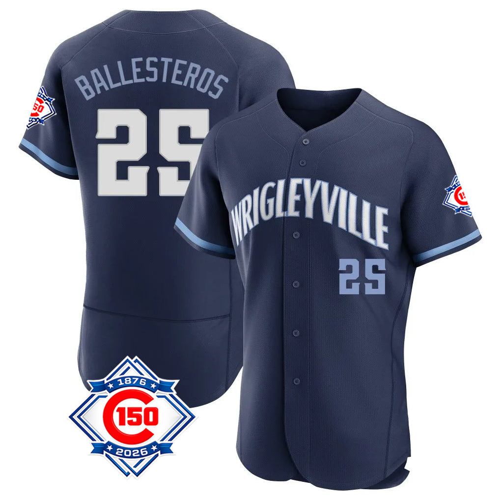 Chicago Cubs #25 Moises Ballesteros Player Navy BFRAILEY City Connect 150th Anniversary Limited Elite Home Stitched Jerseys