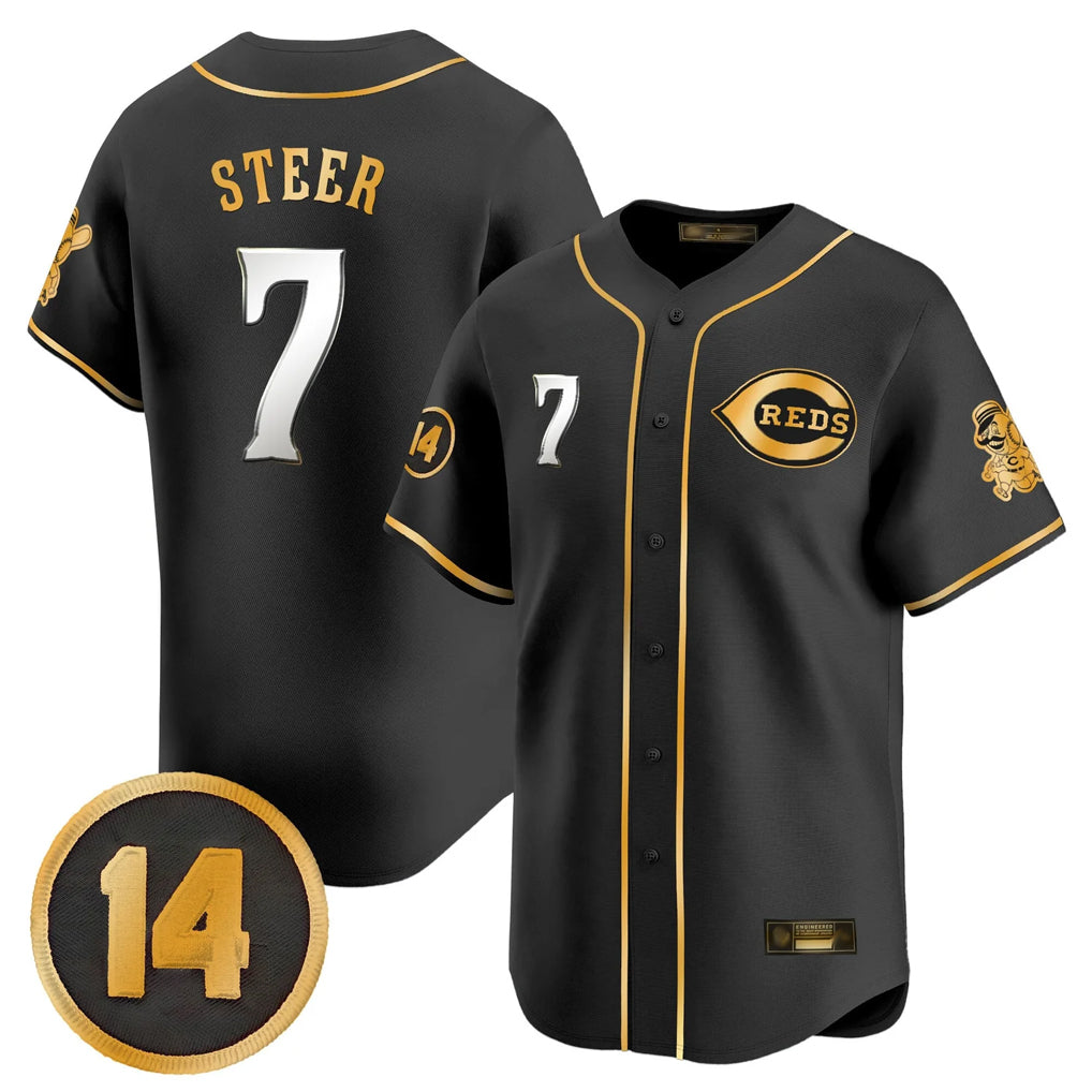 Cincinnati Reds #7 Spencer Steer Player Black-Gold BFRAILEY Vapor Premier Limited Home Stitched Jerseys
