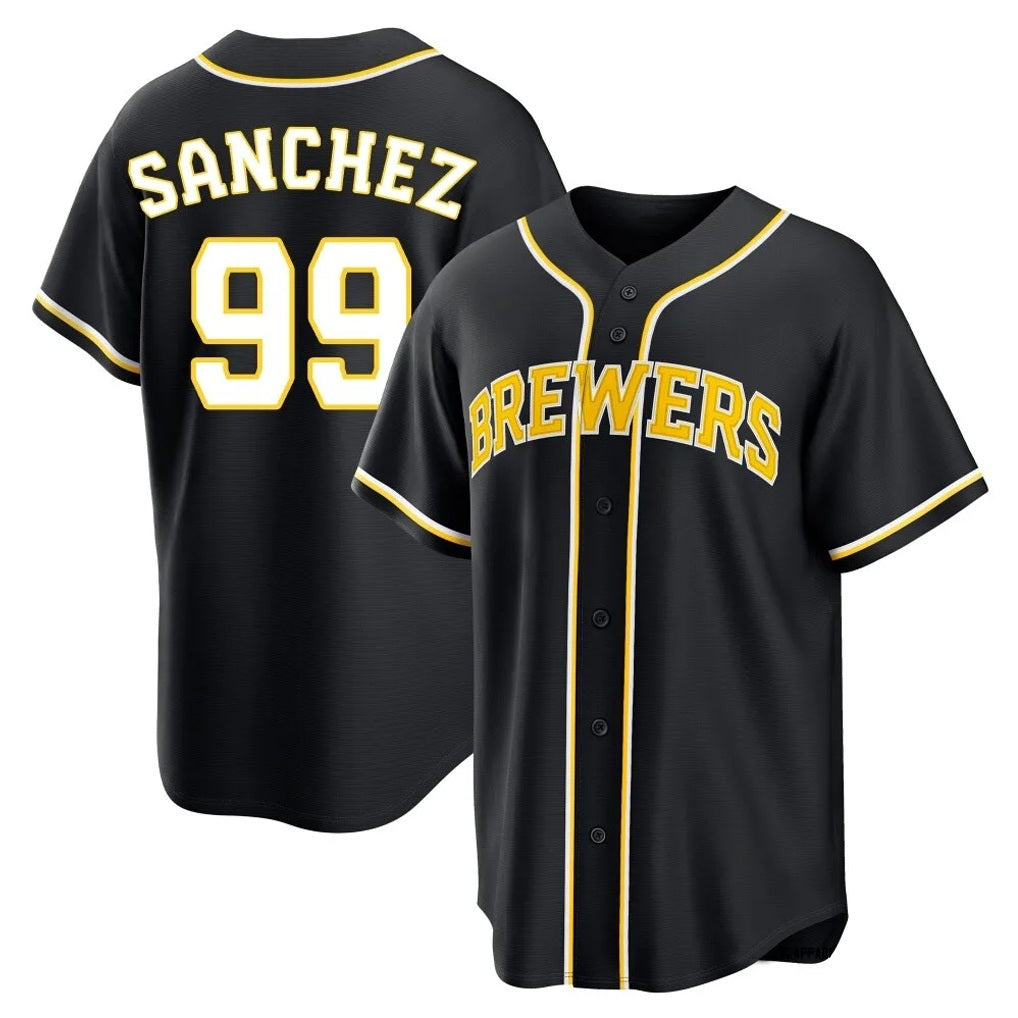 Milwaukee Brewers #99 Gary Sanchez Player Black BFRAILEY Fashion Out Home Game Stitched Jerseys