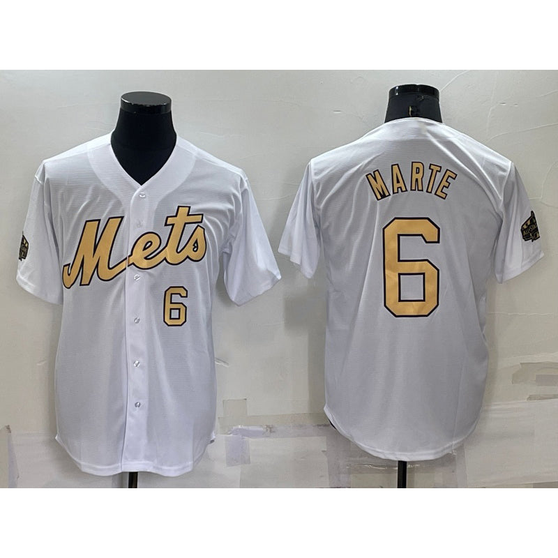 New York Mets #6 Starling Marte Number White BFRAILEY 2022 All Star Stitched Cool Base Jersey