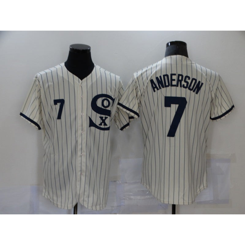 Chicago White Sox #7 Tim Anderson 2021 Cream BFRAILEY Navy Field of Dreams Number Flex Base Stitched Jersey