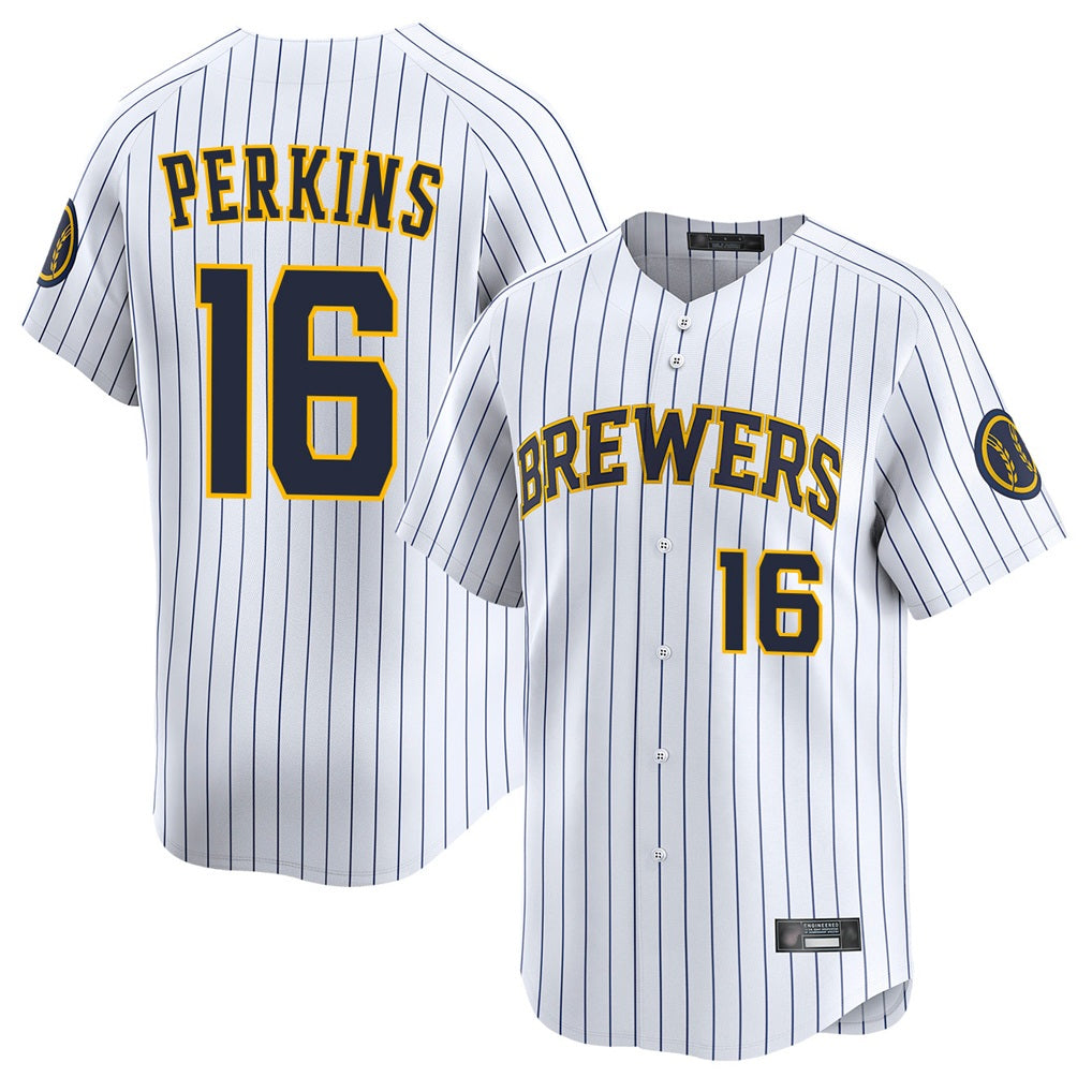 Milwaukee Brewers #16 Blake Perkins Player White BFRAILEY Stripes Home Limited Game Stitched Jerseys