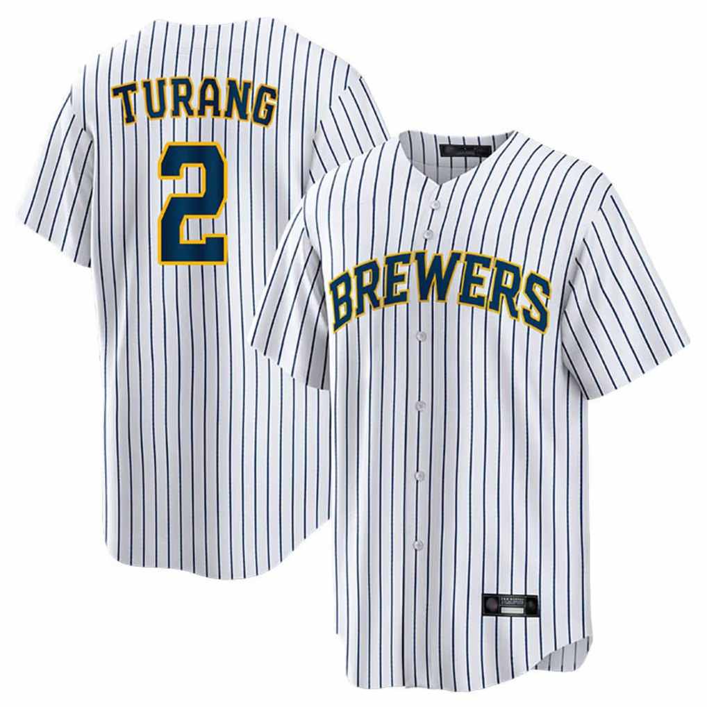 Milwaukee Brewers #2 Brice Turang Player White BFRAILEY Stripes Home Game Stitched Jerseys