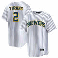 Milwaukee Brewers #2 Brice Turang Player White BFRAILEY Stripes Home Game Stitched Jerseys