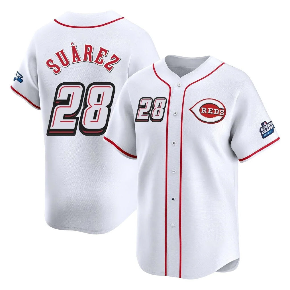 Cincinnati Reds #28 Eugenio Su¨¢rez Player White BFRAILEY Speedway Classic Home Limited Stitched Jerseys