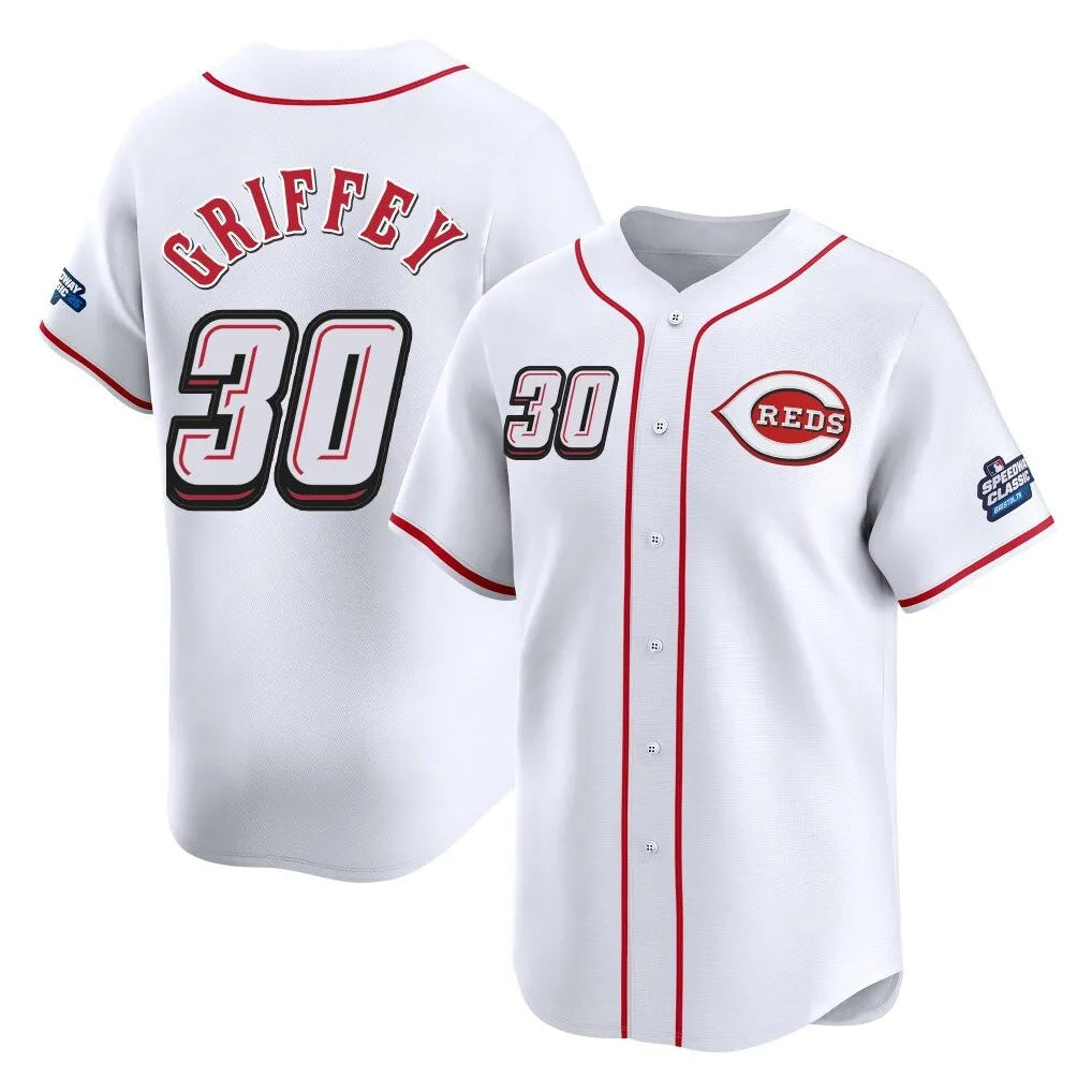 Cincinnati Reds #30 Ken Griffey Player White BFRAILEY Speedway Classic Home Limited Stitched Jerseys