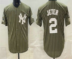 New York Yankees #2 Derek Jeter Olive BFRAILEY Pinstripe 2026 Armed Forces Day Salute To Service Jersey