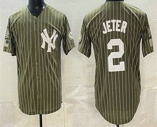 New York Yankees #2 Derek Jeter Olive BFRAILEY Pinstripe 2026 Armed Forces Day Salute To Service Jersey