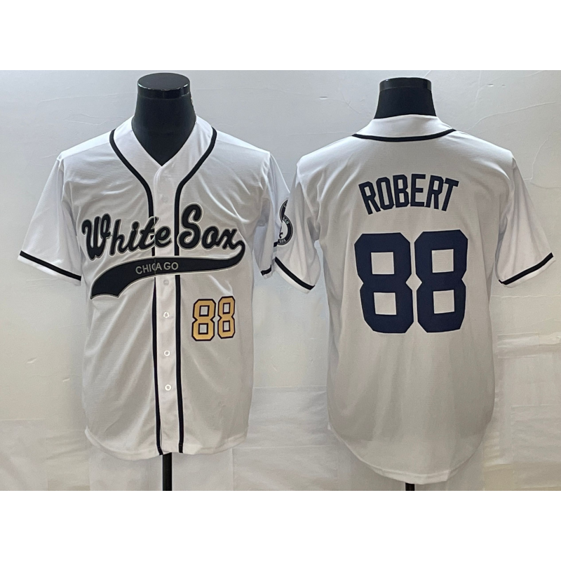 Chicago White Sox #88 Luis Robert Number White BFRAILEY Cool Base Stitched Jersey