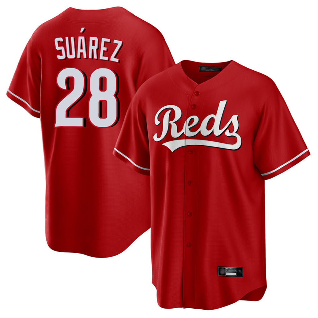 Cincinnati Reds #28 Eugenio Su¨¢rez Player Red BFRAILEY Home Game Stitched Jerseys