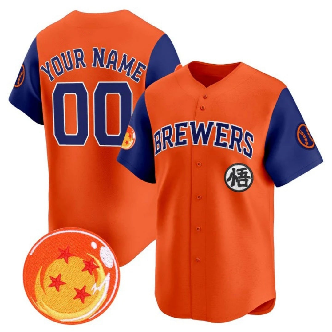 Custom Milwaukee Brewers x Dragon Ball Royal Orange BFRAILEY Vapor Premier Limited Jersey - All Stitched