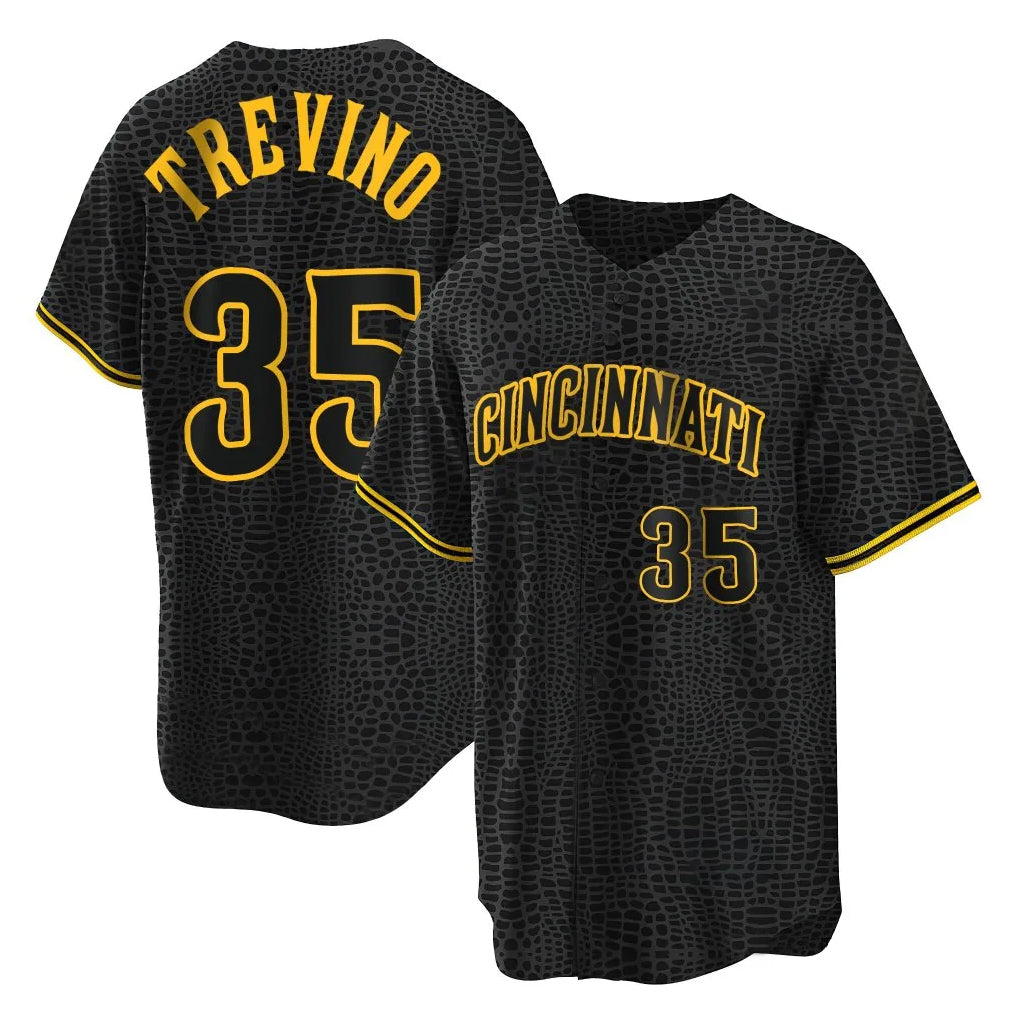 Cincinnati Reds #35 Jose Trevino Player Black BFRAILEY Snake Skin City Home Stitched Jerseys