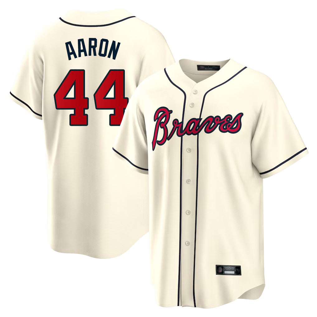 Atlanta Braves #44 Hank Aaron Player Cream BFRAILEY Home Game Stitched Jerseys