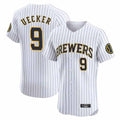 Milwaukee Brewers #9 Bob Uecker Player White BFRAILEY Stripes Home Limited Elite Stitched Jerseys