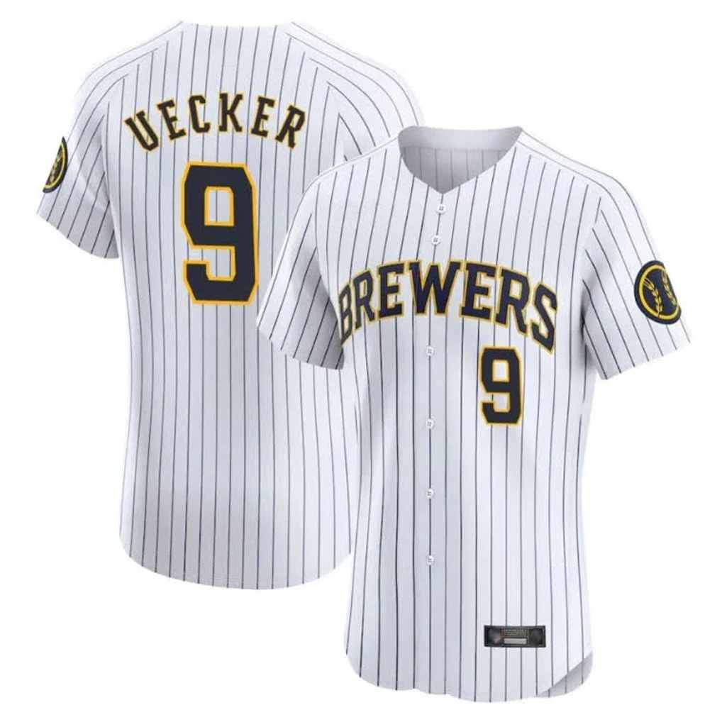 Milwaukee Brewers #9 Bob Uecker Player White BFRAILEY Stripes Home Limited Elite Stitched Jerseys