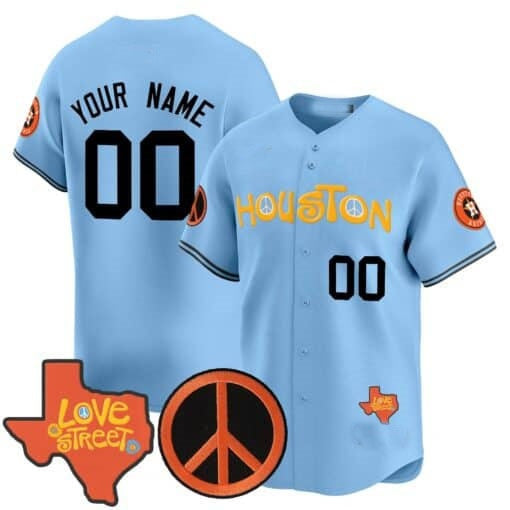 Custom Houston Astros  Love Street & Peace Sign Patch Vapor Premier Limited Jersey V2 ¨C Blue BFRAILEY