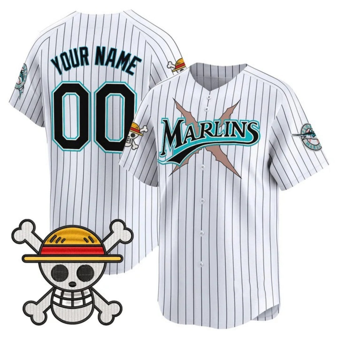 Custom Miami Marlins x One Piece Pinstripe White BFRAILEY Vapor Premier Limited Jersey - Stitched