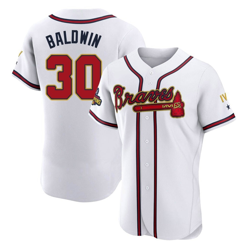 Atlanta Braves #30 Drake Baldwin Player White Gold BFRAILEY Limited Elite Home Game Stitched Jerseys