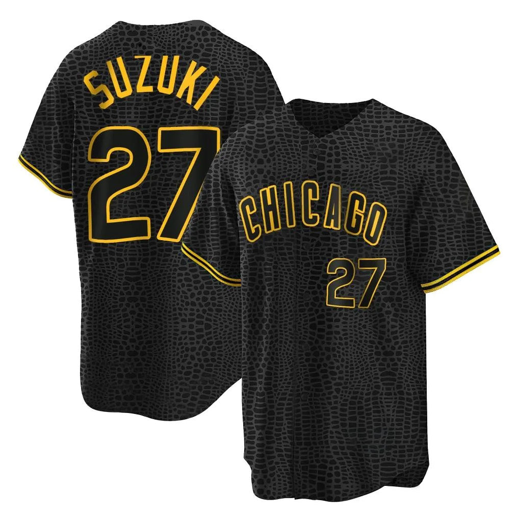 Chicago Cubs #27 Seiya Suzuki Player Black BFRAILEY Snake Skin City Game Stitched Jerseys