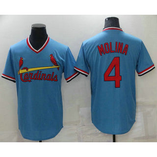 St. Louis Cardinals #4 Yadier Molina Light Blue BFRAILEY Pullover Cooperstown Collection Stitched Jersey