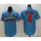 St. Louis Cardinals #4 Yadier Molina Light Blue BFRAILEY Pullover Cooperstown Collection Stitched Jersey