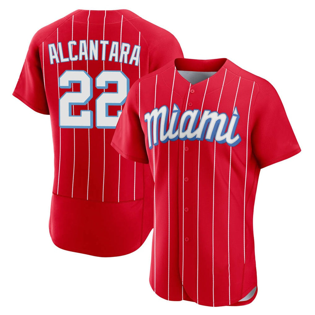 Miami Marlins #22 Sandy Alcantara Player Red BFRAILEY City Connect Home Limited Elite Stitched Jerseys