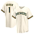 Milwaukee Brewers #1 Groom White BFRAILEY Home Replica Jersey
