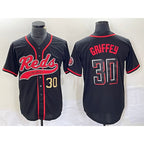 Cincinnati Reds #30 Ken Griffey Jr Number Black BFRAILEY 2023 City Connect Cool Base Stitched Jerseys
