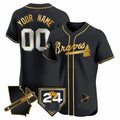 Custom Atlanta Braves 2024 Spring Training & Georgia Patch Vapor Premier Elite Jersey ¨C Black Gold BFRAILEY