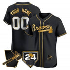 Custom Atlanta Braves 2024 Spring Training & Georgia Patch Vapor Premier Elite Jersey ¨C Black Gold BFRAILEY