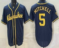 Milwaukee Brewers #5 Garrett Mitchell Navy Blue BFRAILEY Stitched Cool Base Jersey